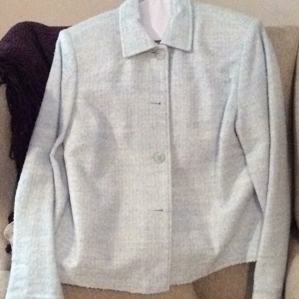 Blue white jacket Blazer size 14 sag harbor Blazer Coat Crop Boucle - Picture 4 of 5